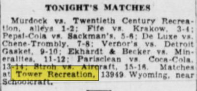Tower Recreation - Nov 1942 Matches (newer photo)